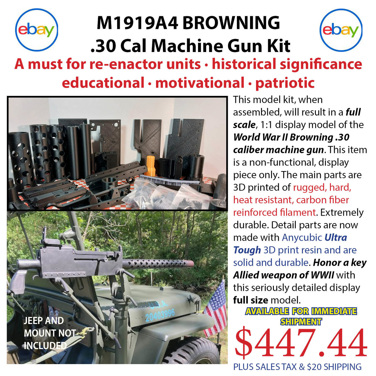 M1919A4 Browning .30 Caliber Display Model Kit